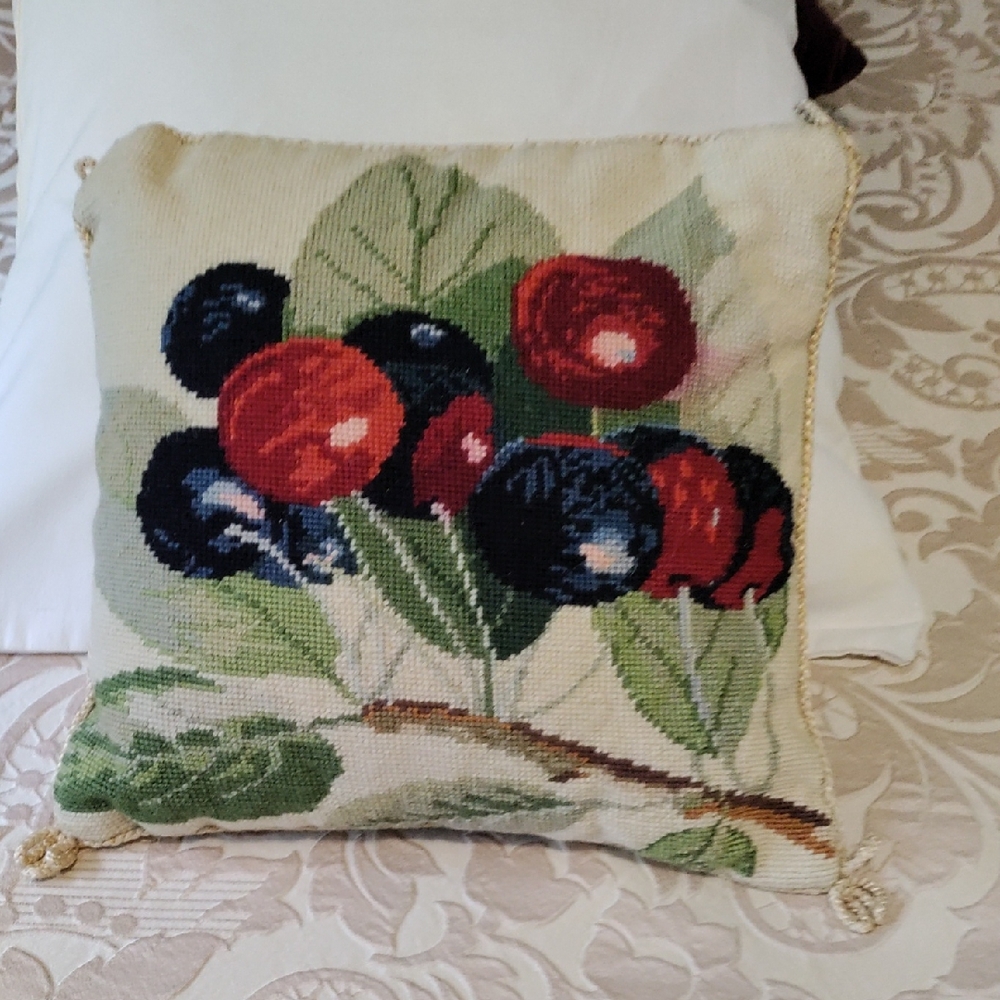 Floral Needlepoint Throw Pillow
